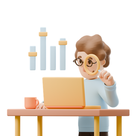 Young Man Doing Business Research  3D Illustration