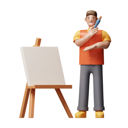 Young Man Doing Canvas Painting  3D Icon