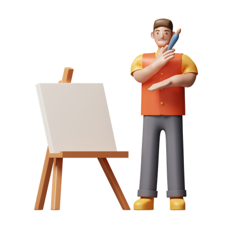 Young Man Doing Canvas Painting  3D Icon