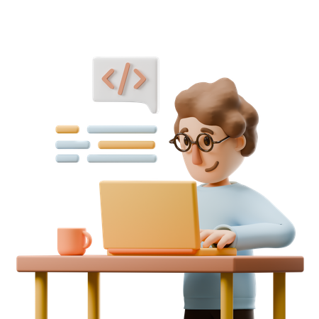 Young Man Doing Coding Work  3D Illustration