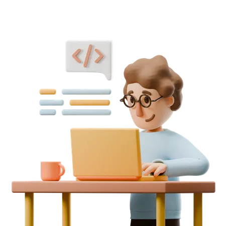 Young Man Doing Coding Work  3D Illustration