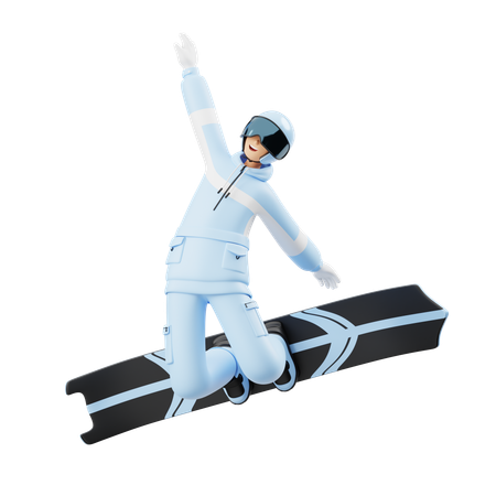 Young Man Doing Freestyle Snowboarding  3D Illustration