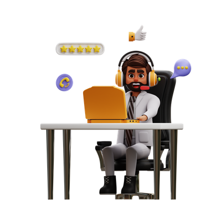 Young Man Doing Job In Call Centre  3D Illustration