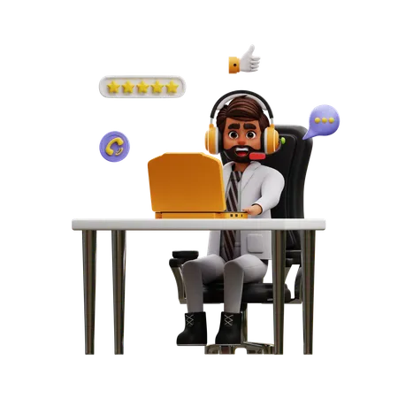 Young Man Doing Job In Call Centre  3D Illustration