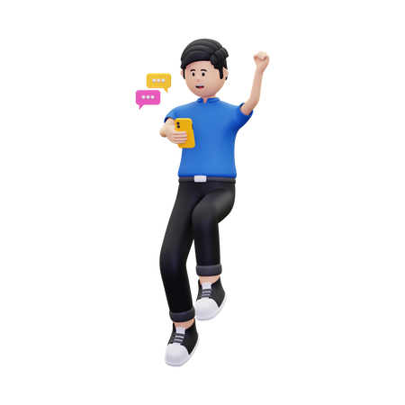 Young man doing mobile chat  3D Illustration