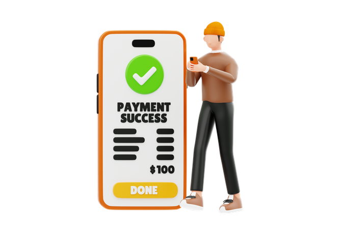 Young Man Doing Mobile Payment  3D Illustration