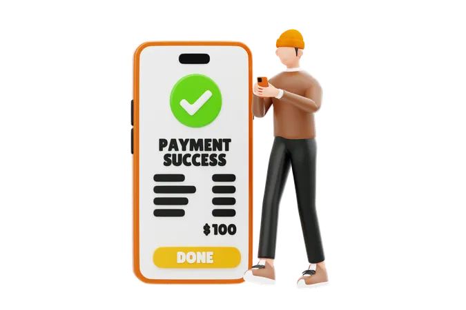 Young Man Doing Mobile Payment  3D Illustration