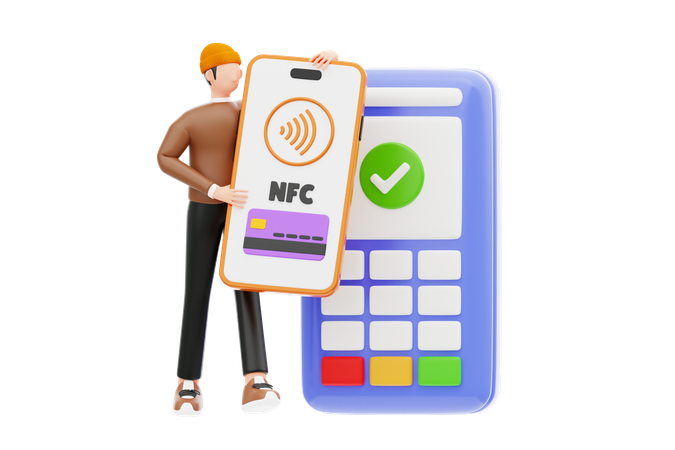 Young Man Doing Nfc Payment  3D Illustration