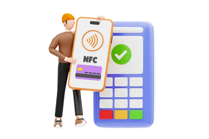 Young Man Doing Nfc Payment  3D Illustration