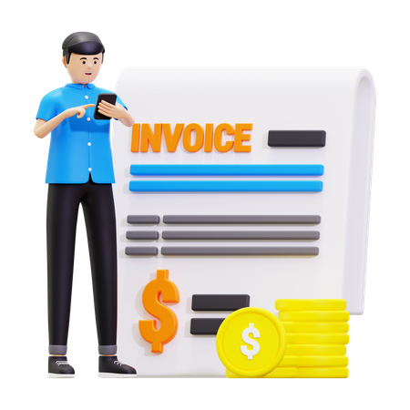 Young Man Doing Online Invoice Payment  3D Icon