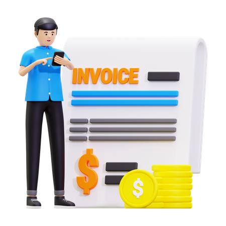 Young Man Doing Online Invoice Payment  3D Illustration