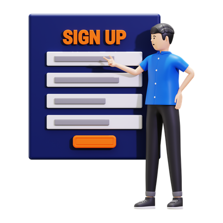 Young Man Doing Online Registration And Sign Up  3D Illustration