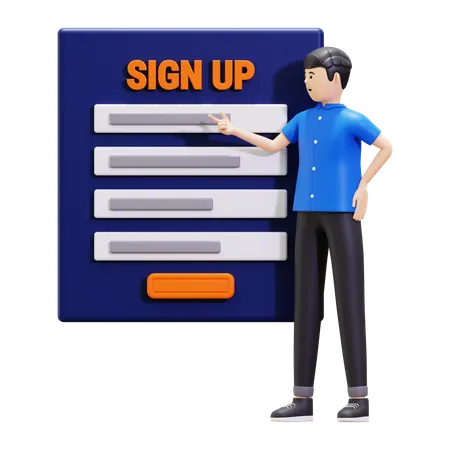 Young Man Doing Online Registration And Sign Up  3D Illustration