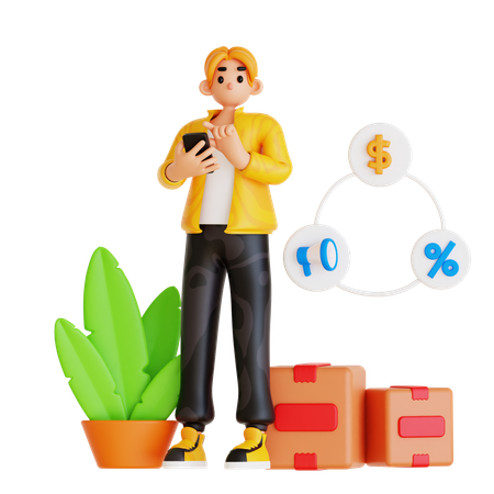 Young Man Doing Online Shopping  3D Illustration