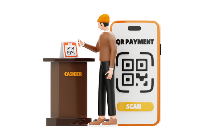 Young Man Doing Qr Code Payment  3D Illustration