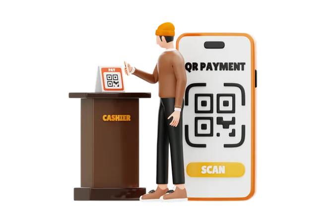 Young Man Doing Qr Code Payment  3D Illustration