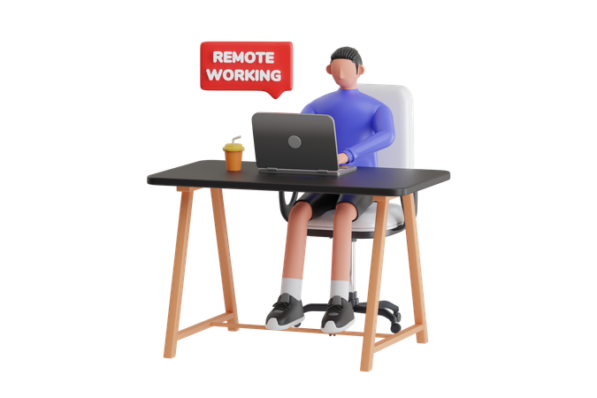 Young Man Doing Remote Work  3D Illustration