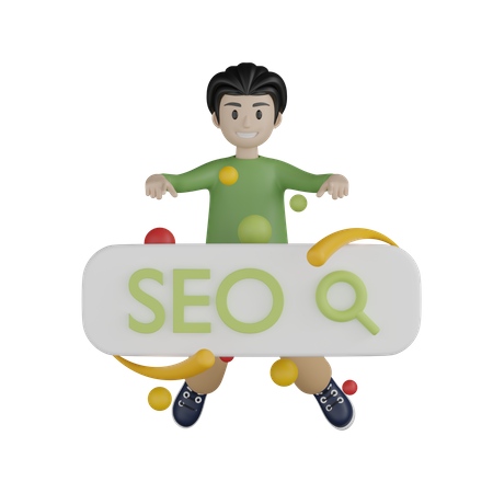Young man doing seo research  3D Illustration