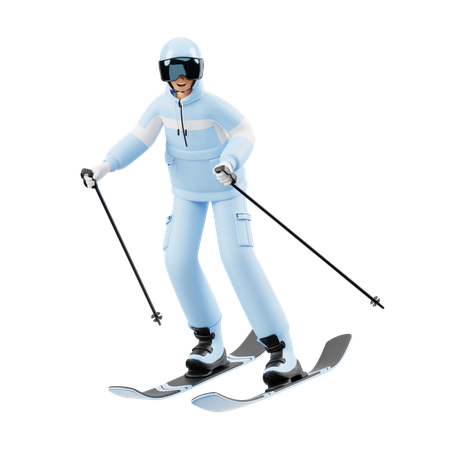 Young Man Doing Skiing  3D Illustration