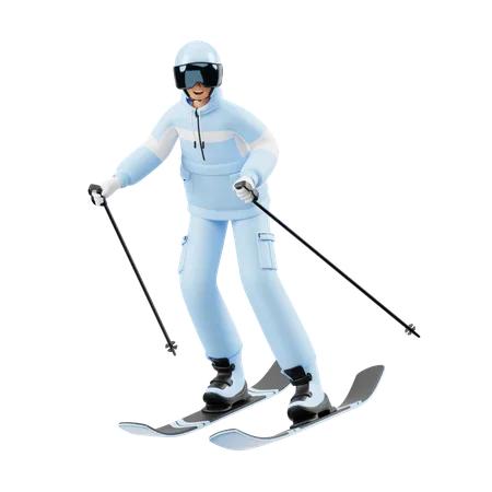 Young Man Doing Skiing  3D Illustration