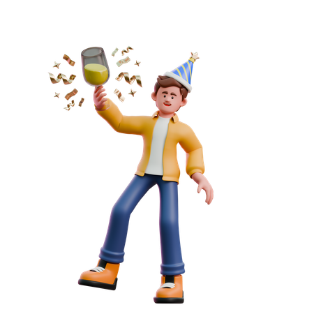 Young Man Drinking At Party  3D Illustration