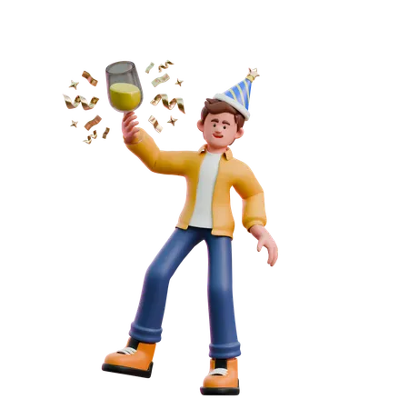Young Man Drinking At Party  3D Illustration