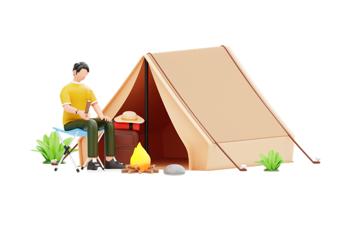 Young Man Enjoying Adventure Trip  3D Illustration