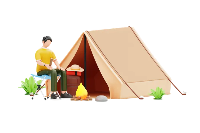 Young Man Enjoying Adventure Trip  3D Illustration