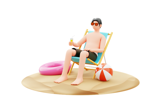 ビーチでの休暇を楽しむ若者  3D Illustration