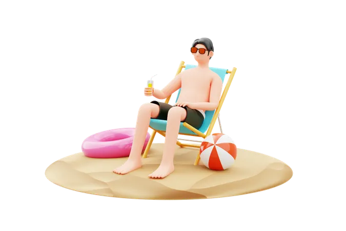 ビーチでの休暇を楽しむ若者  3D Illustration