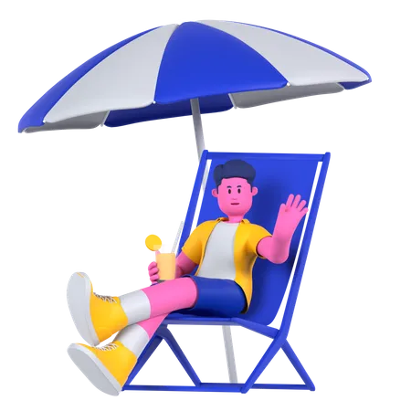 Young man enjoying beach vacation  3D Illustration