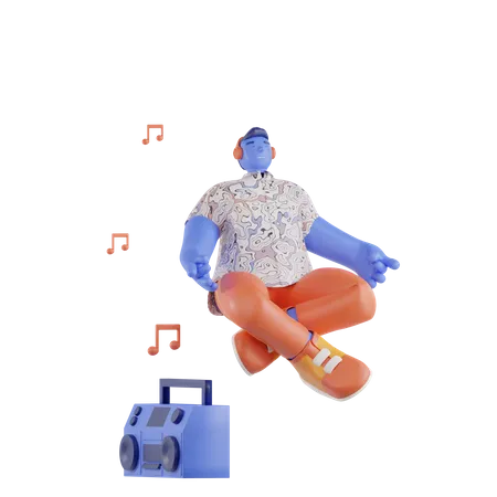 Young Man enjoying music  3D Illustration