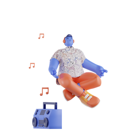 Young Man enjoying music  3D Illustration