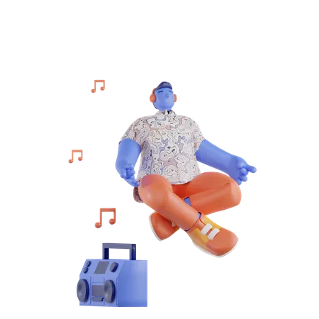 Man Enjoying Music 3D Illustration