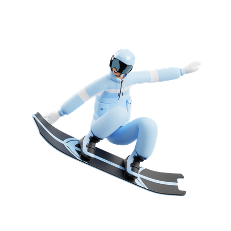 Young Man Enjoying Snowboarding Adventure  3D Illustration