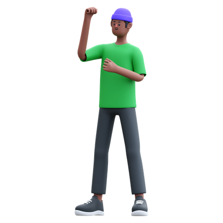 Young man excited and celebrate success  3D Illustration