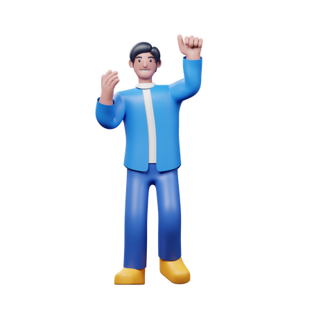 Young Man Feeling Happy While Celebrating Success  3D Illustration