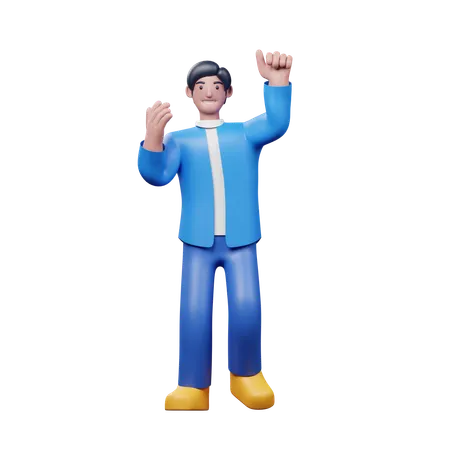 Young Man Feeling Happy While Celebrating Success  3D Illustration