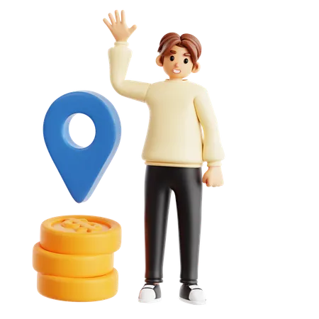 Young Man Finding Financial Opportunities With Location Pin And Coins  3D Illustration