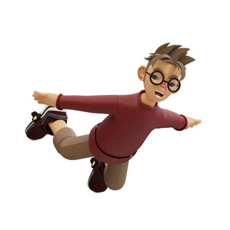 Young Man Floating Sky  3D Illustration