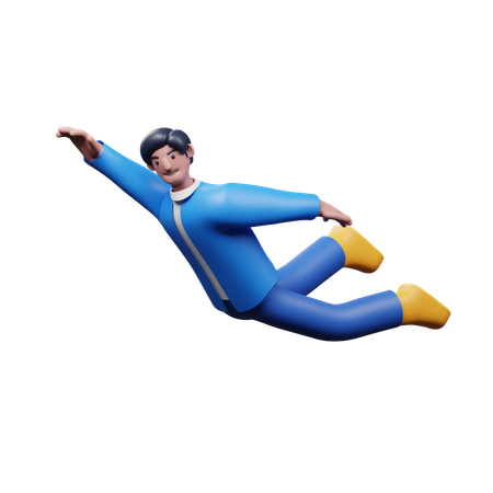 Young Man Flying In Air  3D Illustration
