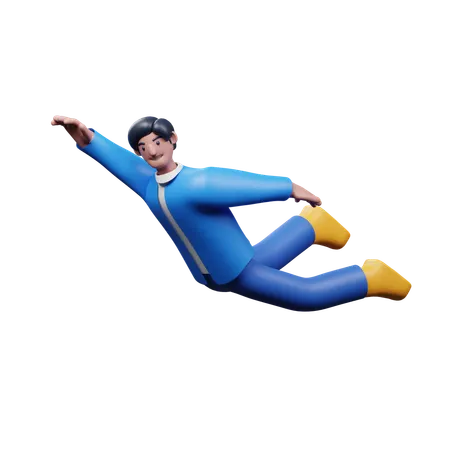 Young Man Flying In Air  3D Illustration