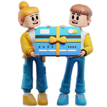 Young Man Gave Credit Card To Girl  3D Illustration