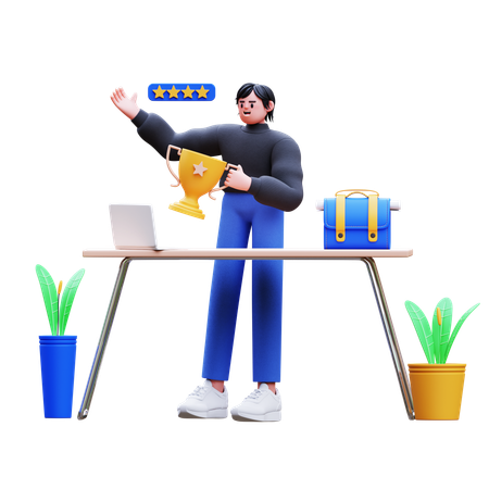 사업적 성과를 거두는 청년  3D Illustration