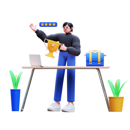 Young Man Getting Business Achievement  3D Illustration