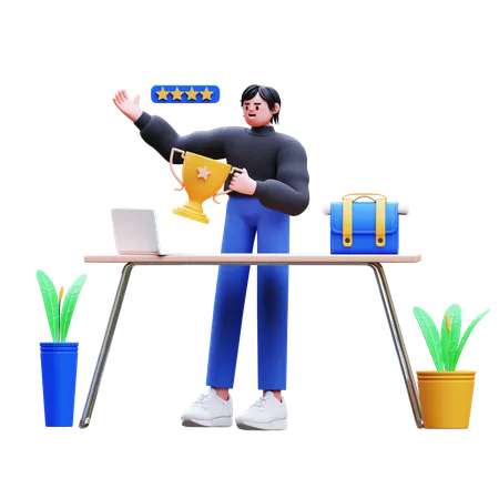 Young Man Getting Business Achievement  3D Illustration