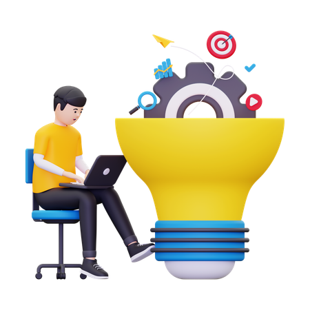Young Man Getting Business Idea  3D Icon