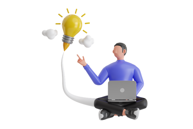 Young Man Getting Business Startup Idea  3D Icon