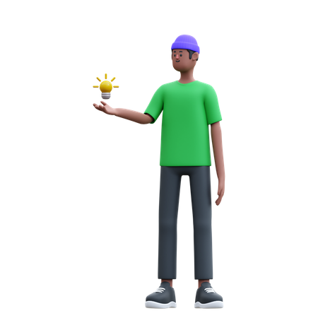 Young man getting creative idea  3D Illustration