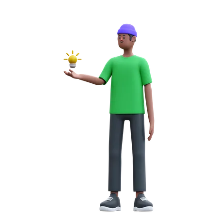 Young man getting creative idea  3D Illustration